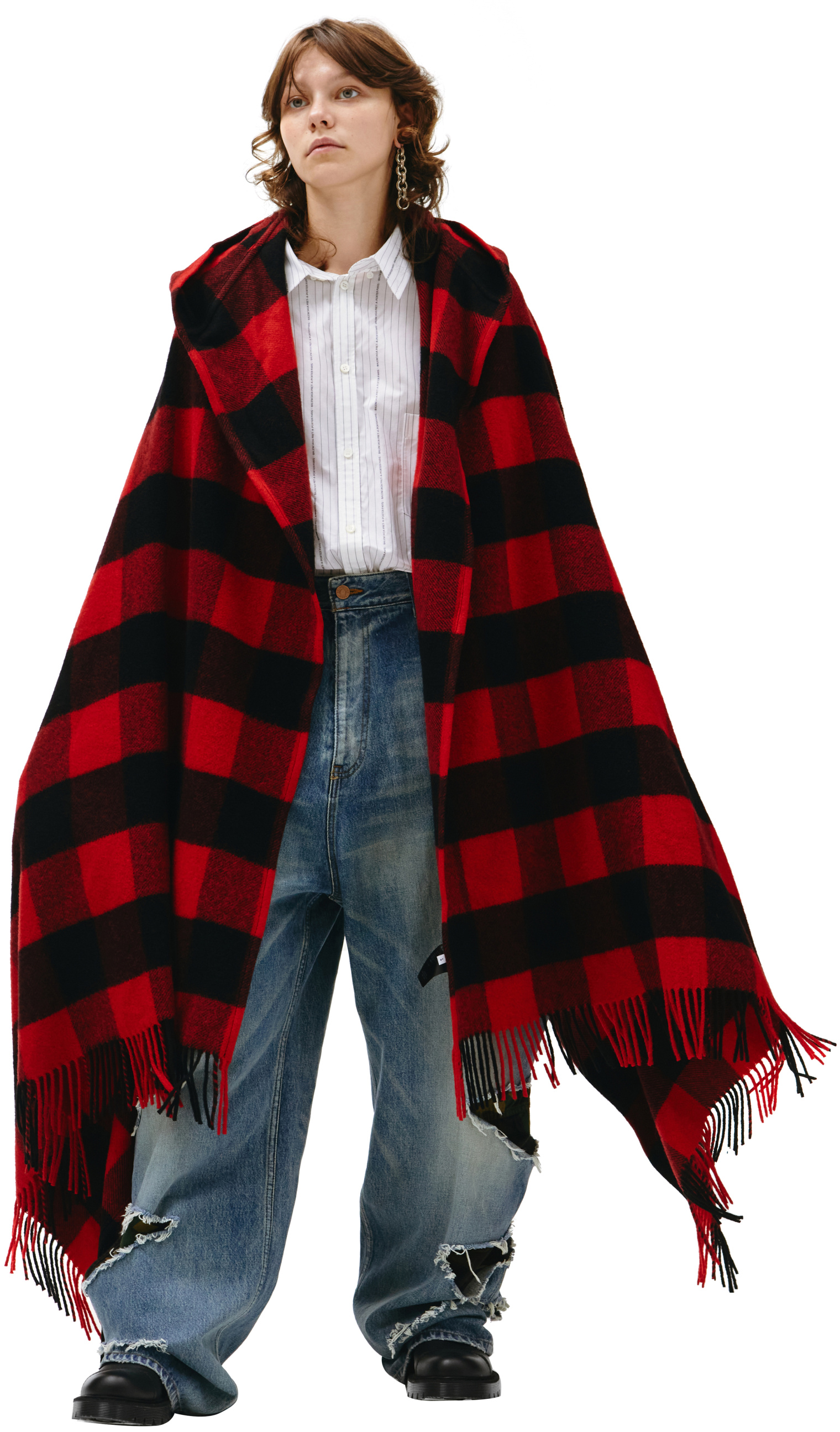 Balenciaga Black & Red Hooded Poncho