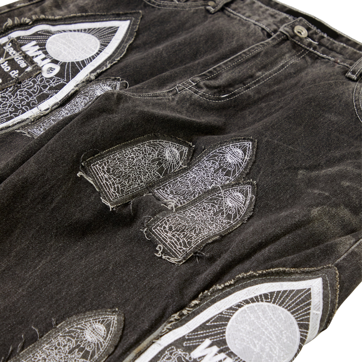Who Decides War Motif Patched Denim