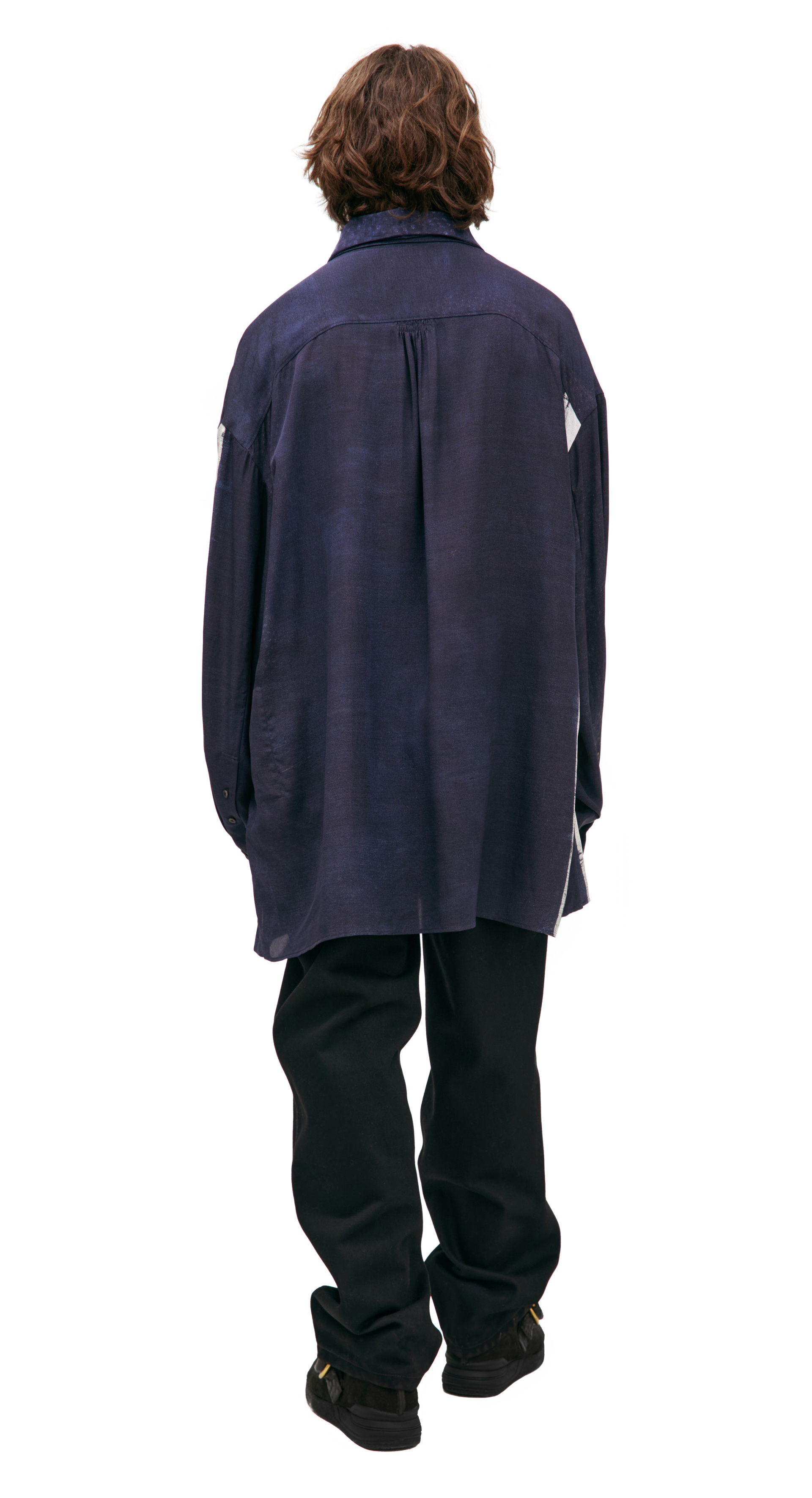 Ziggy Chen Рубашка-0M2520712 белая полоса спереди сзади и на рукаве, темно-синяя