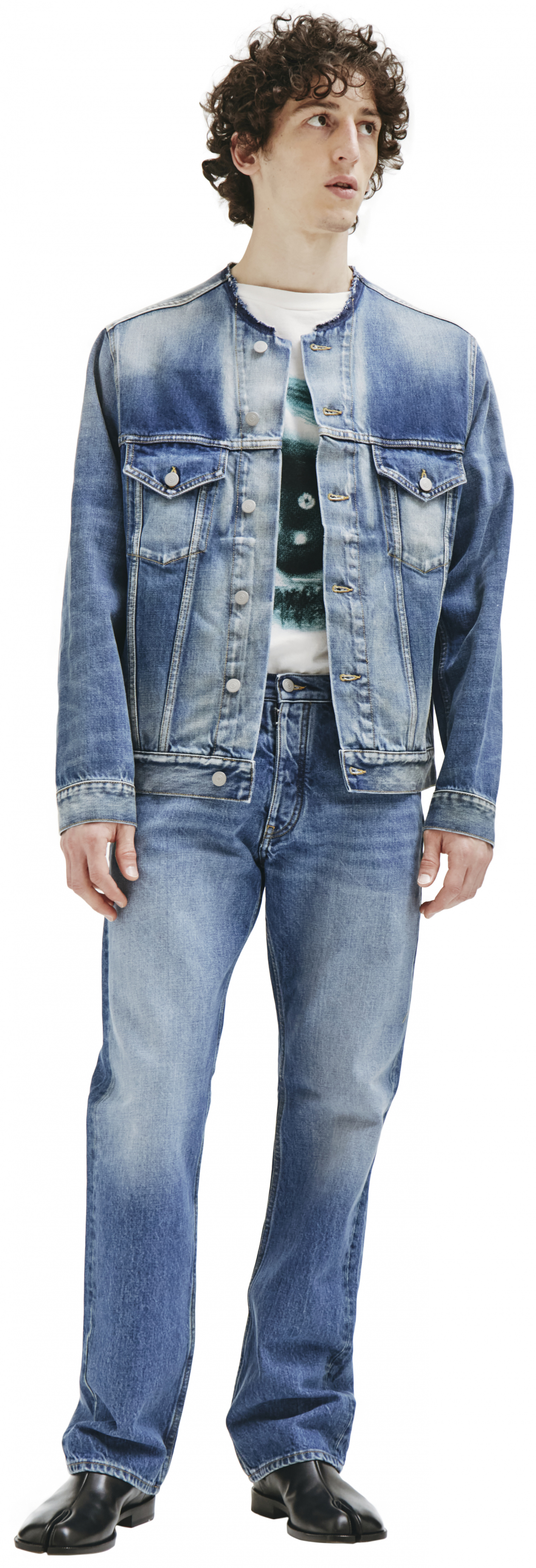 Maison Margiela: Blue Collarless Denim Jacket | SSENSE