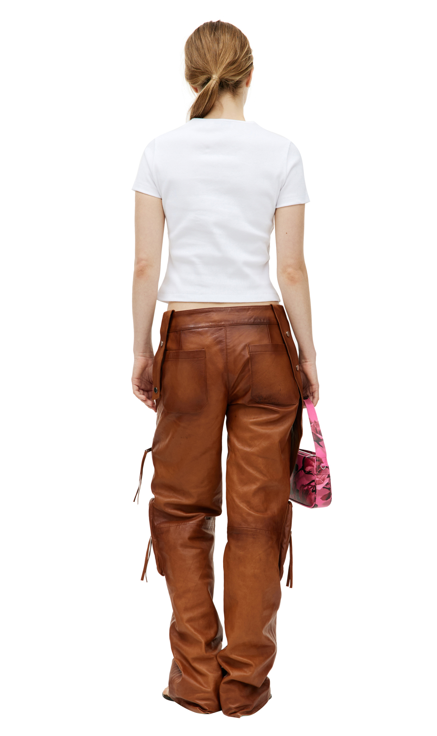 Blumarine Brown leather cargo trousers
