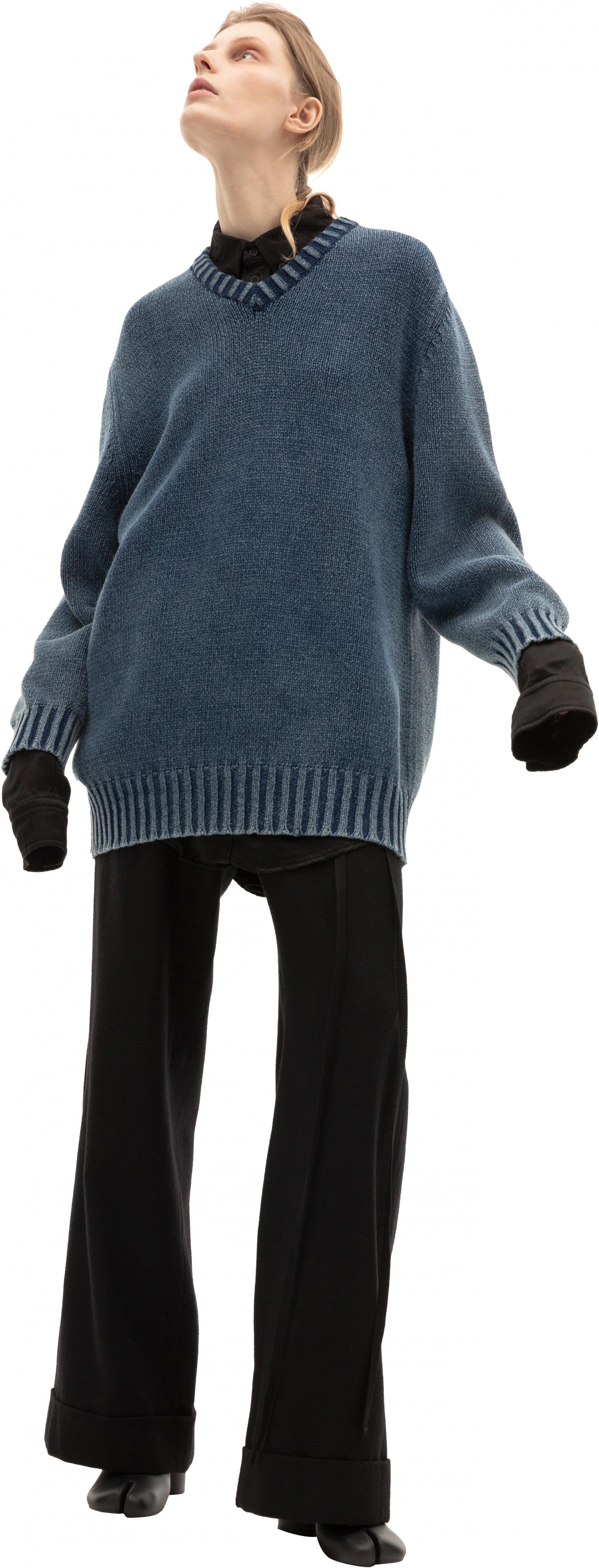 Maison Margiela Синий свитер с V-вырезом