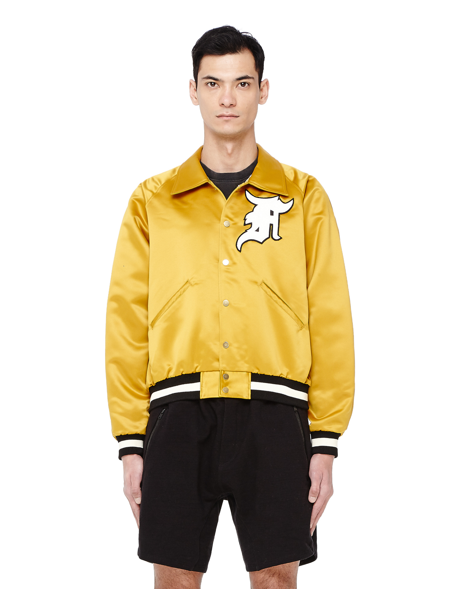 Fear of God Золотой атласный бомбер с нашивками