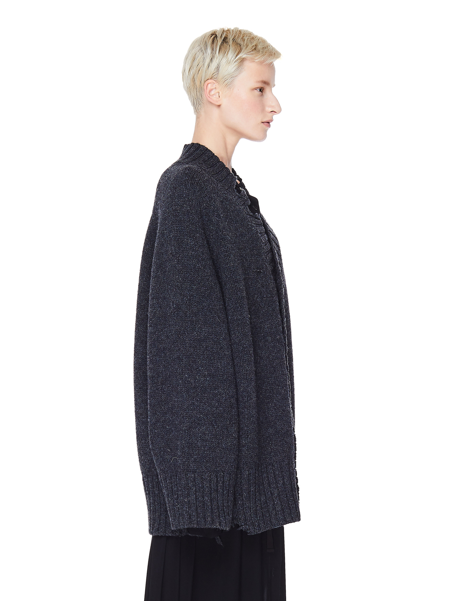 Maison Margiela Grey Wool Distressed Cardigan
